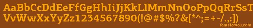 フォントPfagoraslabproBold – オレンジ色の文字が茶色の背景にあります。