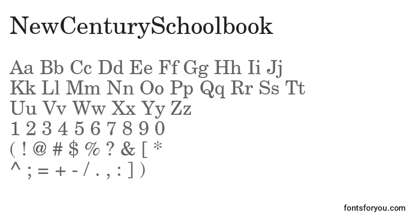 A fonte NewCenturySchoolbook – alfabeto, números, caracteres especiais