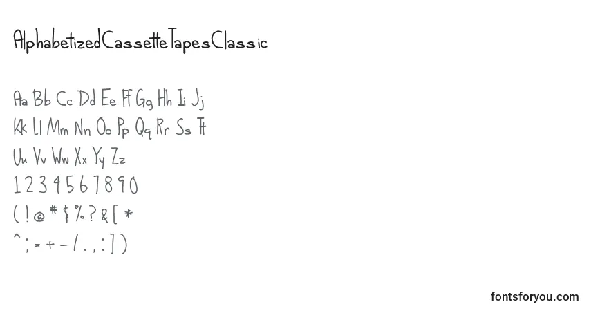 A fonte AlphabetizedCassetteTapesClassic – alfabeto, números, caracteres especiais
