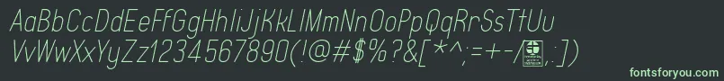 TypoQuikThinItalicDemo-fontti – vihreät fontit mustalla taustalla