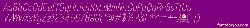 Fonte TypoQuikThinItalicDemo – fontes amarelas em um fundo roxo