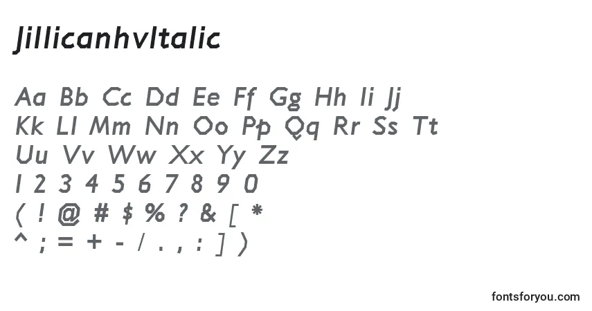 Schriftart JillicanhvItalic – Alphabet, Zahlen, spezielle Symbole