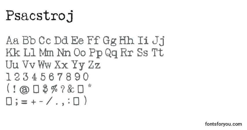 Psacstroj Font – alphabet, numbers, special characters
