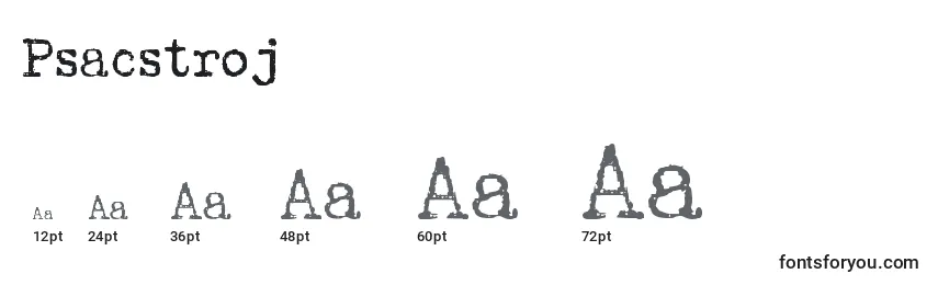 sizes of psacstroj font, psacstroj sizes