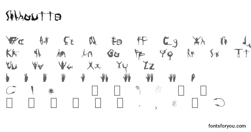 A fonte Silhoutte – alfabeto, números, caracteres especiais