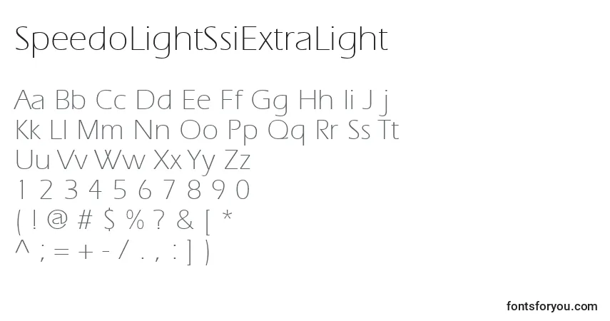 Czcionka SpeedoLightSsiExtraLight – alfabet, cyfry, specjalne znaki