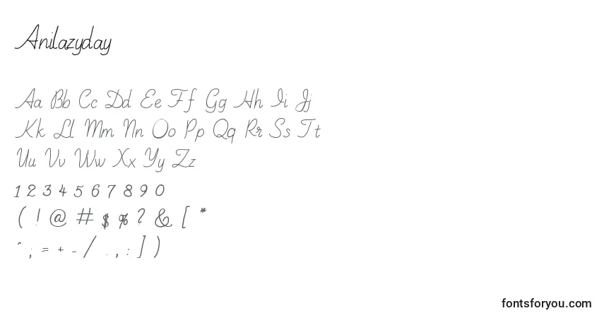 Schriftart Anilazyday – Alphabet, Zahlen, spezielle Symbole