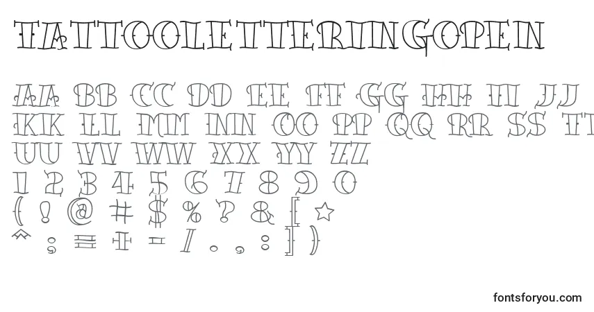 Schriftart Tattooletteringopen – Alphabet, Zahlen, spezielle Symbole