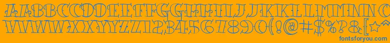 Tattooletteringopen-Schriftart – Blaue Schriften auf orangefarbenem Hintergrund