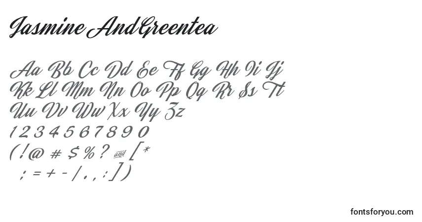 A fonte JasmineAndGreentea (96314) – alfabeto, números, caracteres especiais