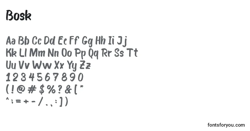 A fonte Bosk (96315) – alfabeto, números, caracteres especiais