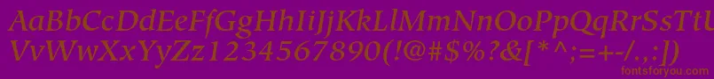 Fonte HiroshigestdMediumitalic – fontes marrons em um fundo roxo