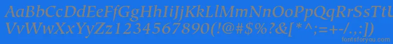 HiroshigestdMediumitalic-Schriftart – Graue Schriften auf blauem Hintergrund