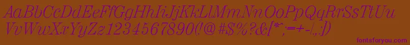 ValenciaserialXlightItalic Font – Purple Fonts on Brown Background