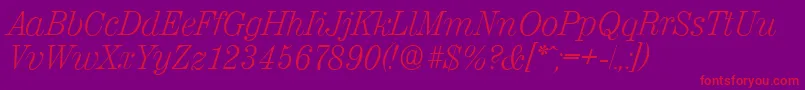 ValenciaserialXlightItalic Font – Red Fonts on Purple Background