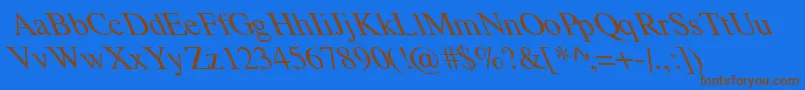 フォントTempoFontExtremeLefti – 茶色の文字が青い背景にあります。