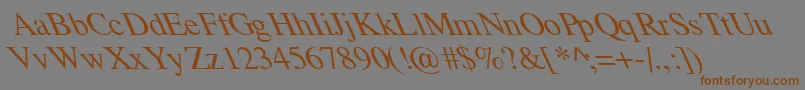 フォントTempoFontExtremeLefti – 茶色の文字が灰色の背景にあります。