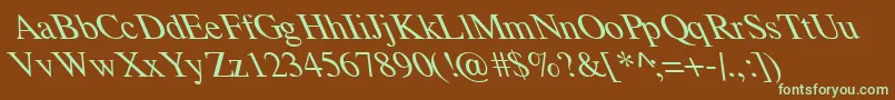 フォントTempoFontExtremeLefti – 緑色の文字が茶色の背景にあります。