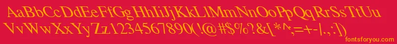 TempoFontExtremeLefti-Schriftart – Orangefarbene Schriften auf rotem Hintergrund