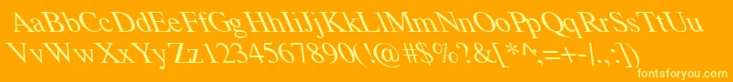 TempoFontExtremeLefti-Schriftart – Gelbe Schriften auf orangefarbenem Hintergrund