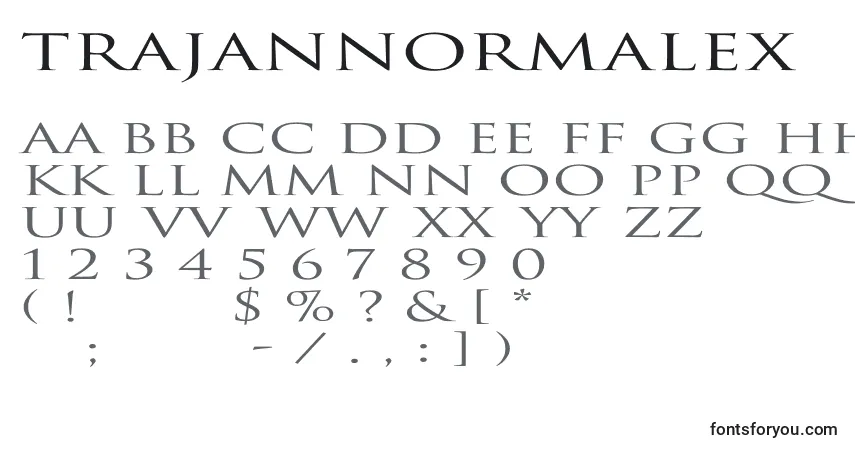Czcionka TrajanNormalEx – alfabet, cyfry, specjalne znaki
