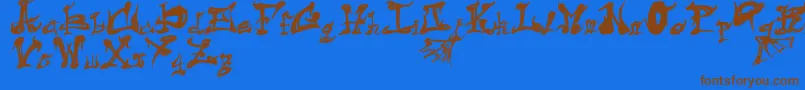フォントDarkFlame – 茶色の文字が青い背景にあります。