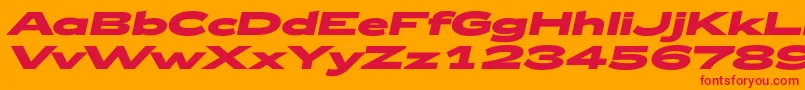 Fonte Zeppelin53BoldItalic – fontes vermelhas em um fundo laranja