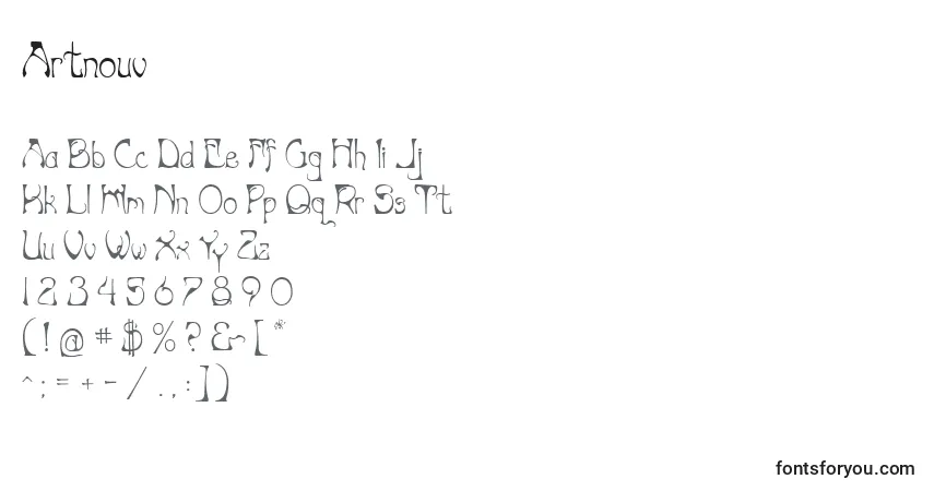 Schriftart Artnouv – Alphabet, Zahlen, spezielle Symbole