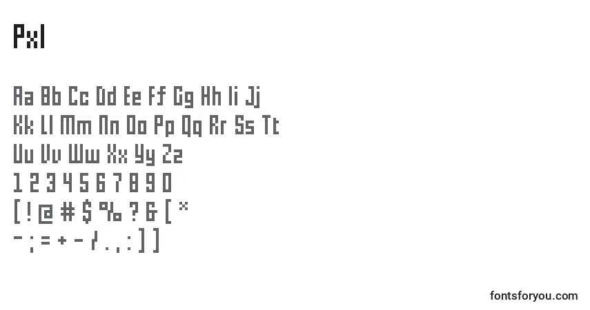 A fonte Pxl – alfabeto, números, caracteres especiais