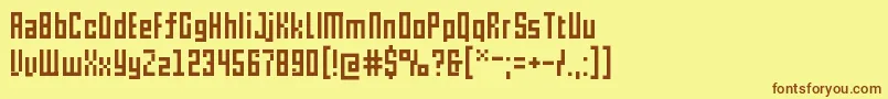 フォントPxl – 茶色の文字が黄色の背景にあります。