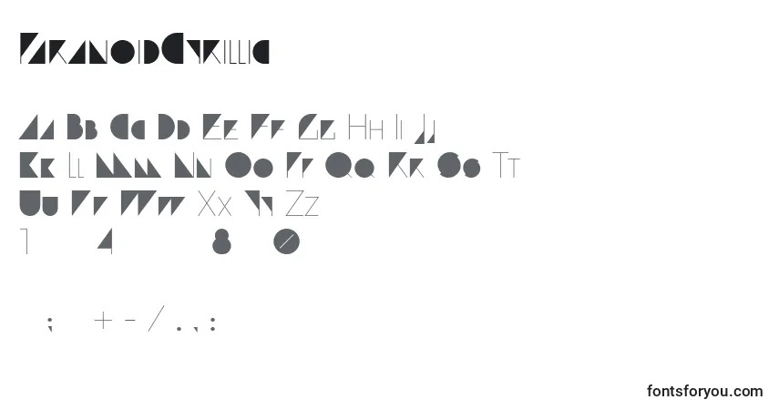 Schriftart ParanoidCyrillic – Alphabet, Zahlen, spezielle Symbole