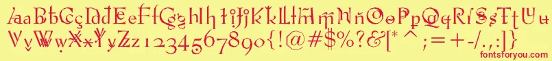 Vtpompouscircumstancechiseled Font – Red Fonts on Yellow Background