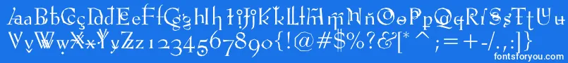 Vtpompouscircumstancechiseled-Schriftart – Weiße Schriften auf blauem Hintergrund