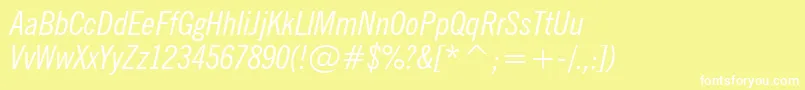 NewsGothicCondensedItalicBt Font – White Fonts on Yellow Background