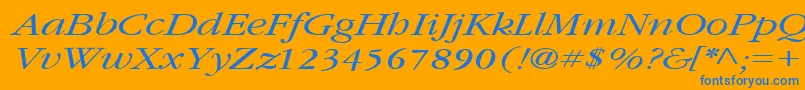 GarnetbroadItalic-Schriftart – Blaue Schriften auf orangefarbenem Hintergrund