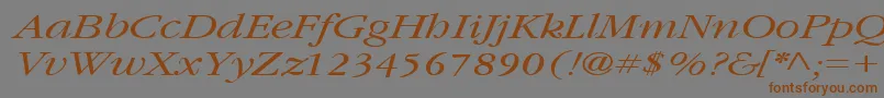 フォントGarnetbroadItalic – 茶色の文字が灰色の背景にあります。