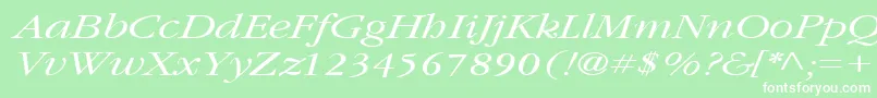 Fonte GarnetbroadItalic – fontes brancas em um fundo verde