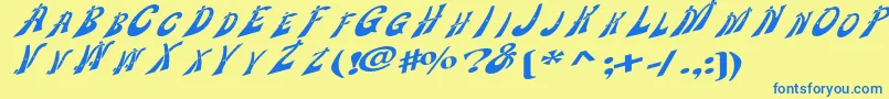 Wankledisplaycaps Font – Blue Fonts on Yellow Background
