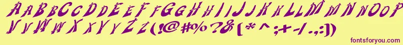 Fonte Wankledisplaycaps – fontes roxas em um fundo amarelo