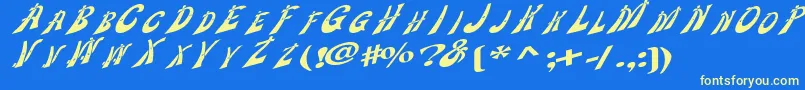 フォントWankledisplaycaps – 黄色の文字、青い背景