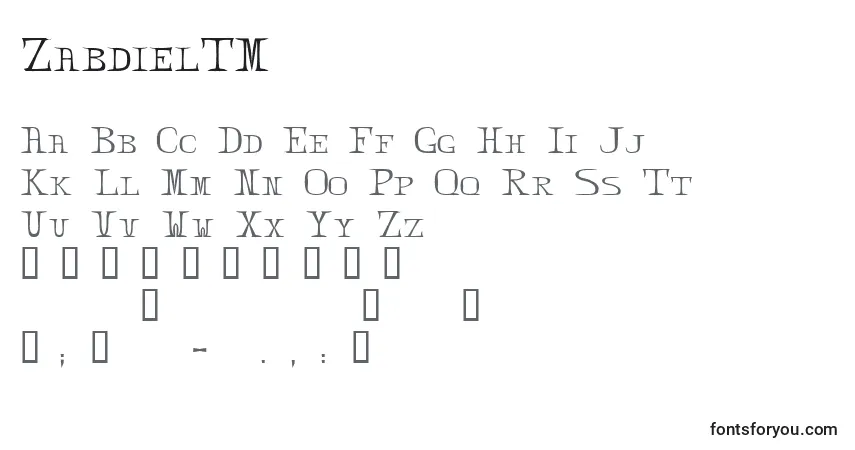 Schriftart ZabdielTM – Alphabet, Zahlen, spezielle Symbole