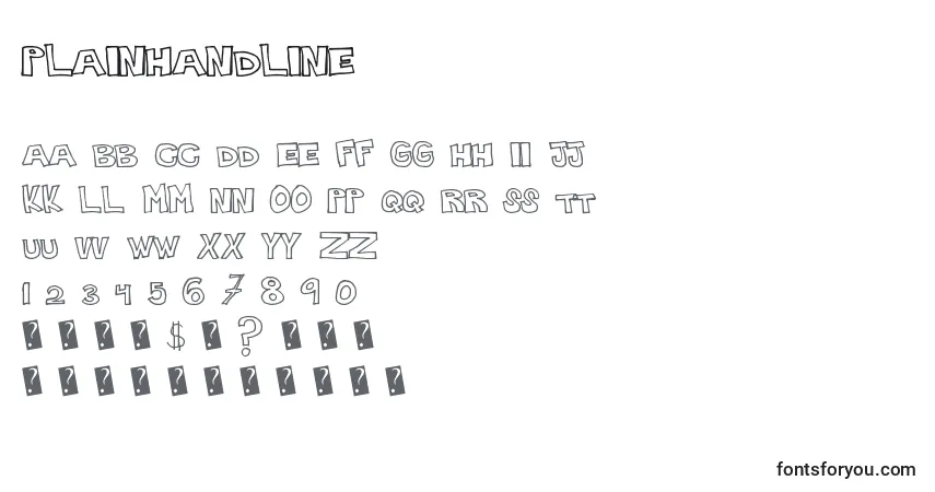 Schriftart Plainhandline – Alphabet, Zahlen, spezielle Symbole
