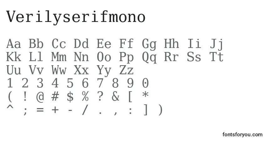 Czcionka Verilyserifmono – alfabet, cyfry, specjalne znaki