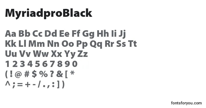A fonte MyriadproBlack – alfabeto, números, caracteres especiais
