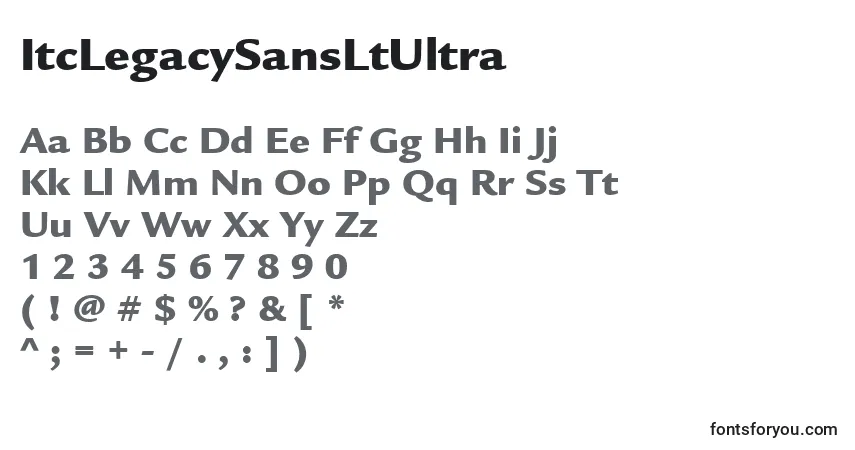 A fonte ItcLegacySansLtUltra – alfabeto, números, caracteres especiais