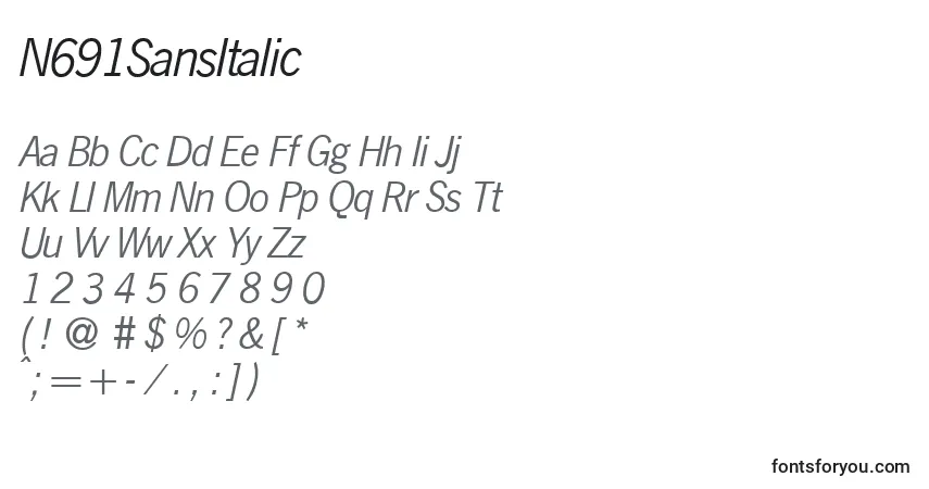 A fonte N691SansItalic – alfabeto, números, caracteres especiais