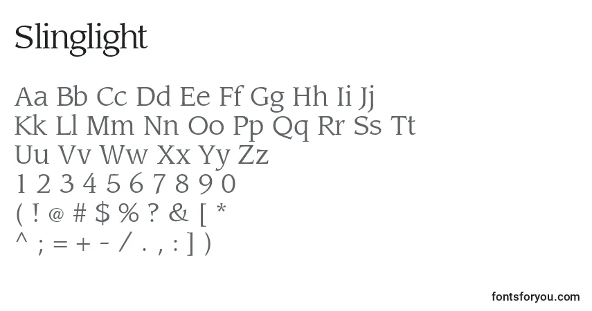 Slinglight-fontti – aakkoset, numerot, erikoismerkit