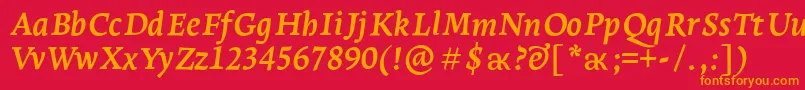 フォントLeksaproBoldItalic – 赤い背景にオレンジの文字