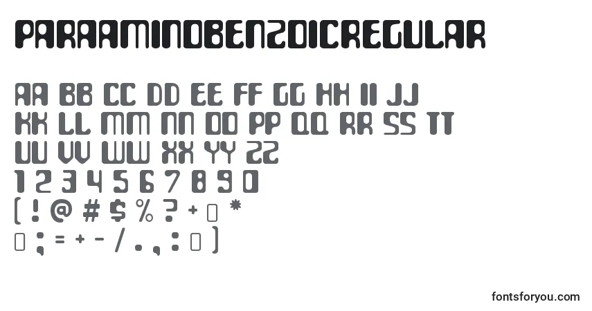 A fonte ParaaminobenzoicRegular – alfabeto, números, caracteres especiais