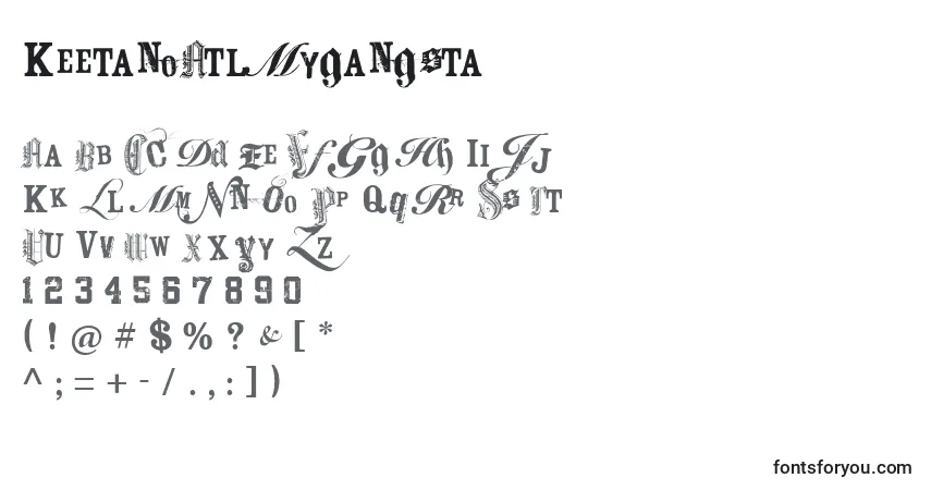 Czcionka KeetanoAtlMygangsta – alfabet, cyfry, specjalne znaki